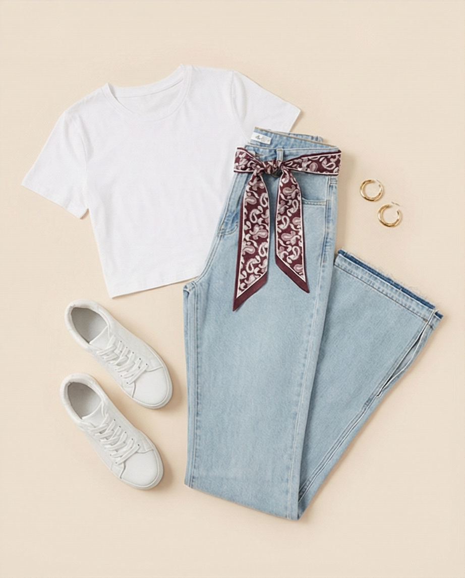 Jeans évasé avec foulard