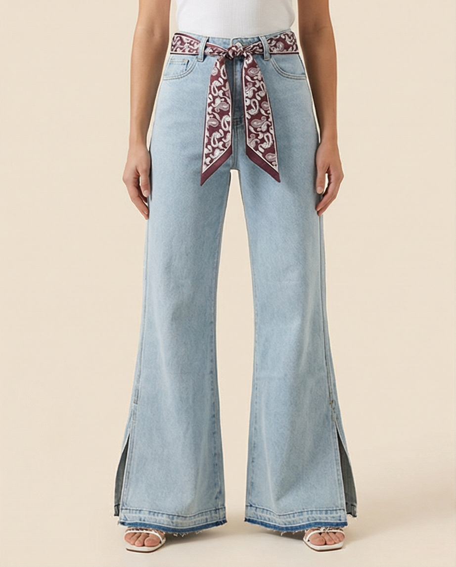Jeans évasé avec foulard